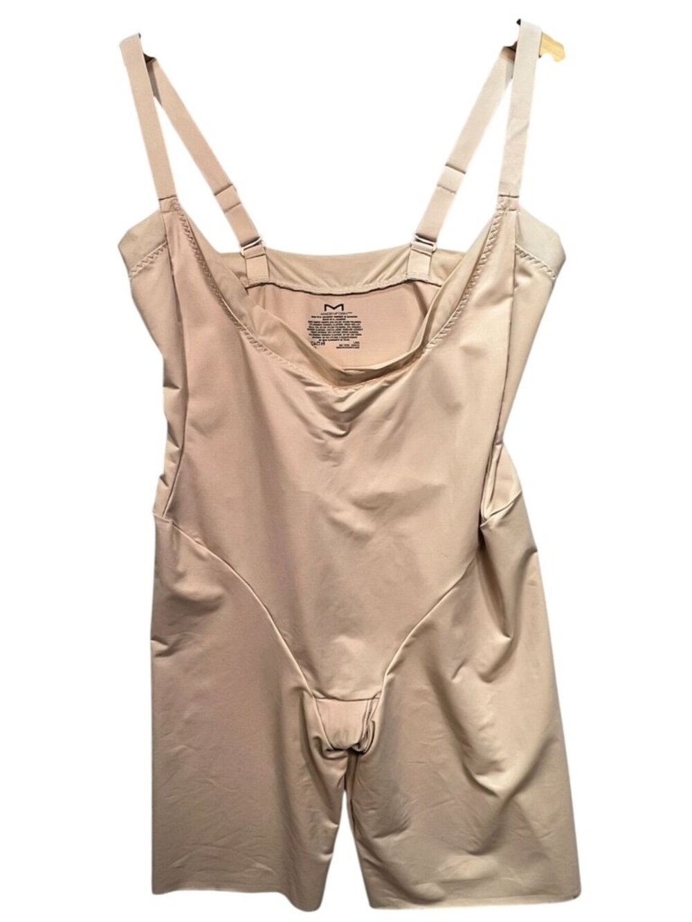 Maidenform Women's Flexees Open-Bust Mid-Thigh Bodysuit Stretch Size L Beige